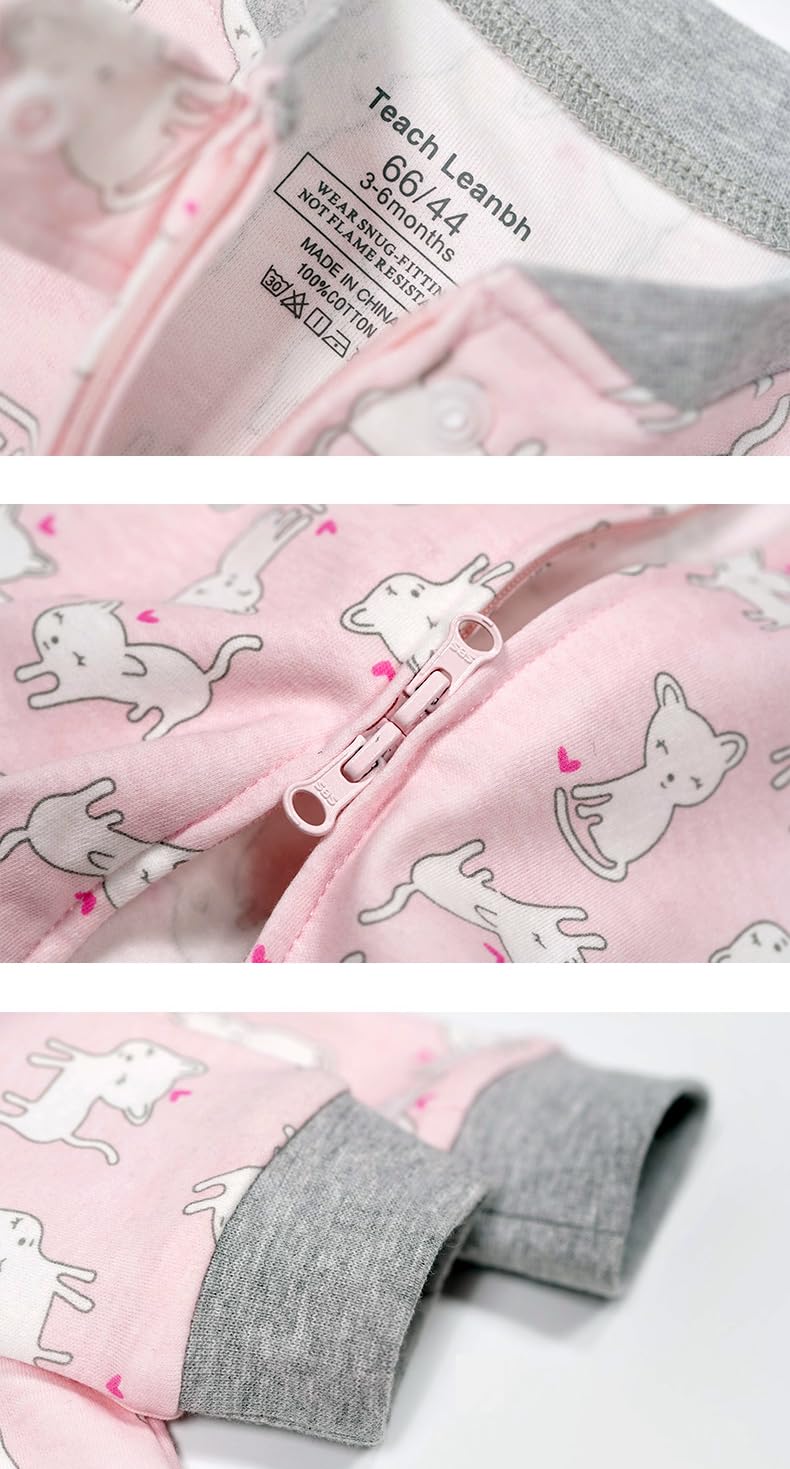 Teach Leanbh Baby 2-Pack Footless Pajamas Cotton Long Sleeve Printing 2 Way Zipper Romper Jumpsuit Sleep and Play 3-24 Months (12-18 Months, Dinosaur) - Image 4